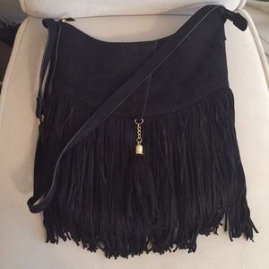 Suede crossbody bag with fringe detail